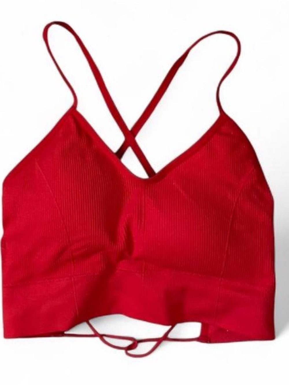 Red Ribbed Crossback Sports Bra